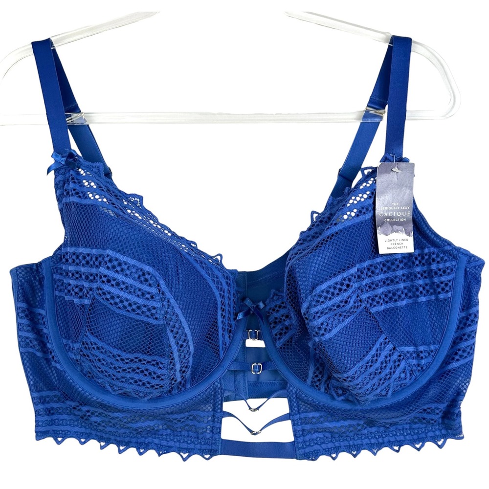 Cacique French Balconette Lace Mesh Longline Bra Blue Women 44DDD